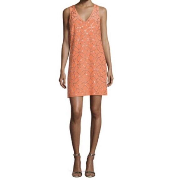 Trina Turk Sally Silk Embellished Mini Dress Size 8 Orange Gold Cocktail - Picture 12 of 12